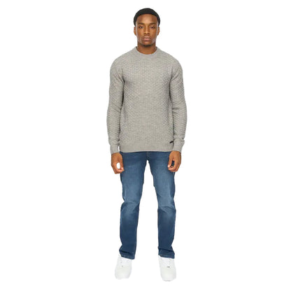 Grey Marl - Side - Duck and Cover Mens Matera Textured Knitted Jumper