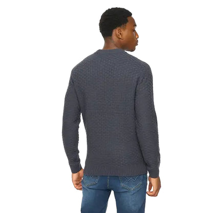 Navy - Back - Duck and Cover Mens Matera Textured Knitted Jumper