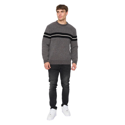 Grey Marl - Side - Crosshatch Mens Roundall Chenille Knitted Jumper