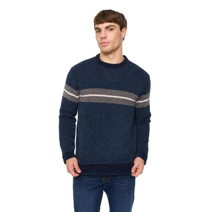 Navy - Front - Crosshatch Mens Roundall Chenille Knitted Jumper