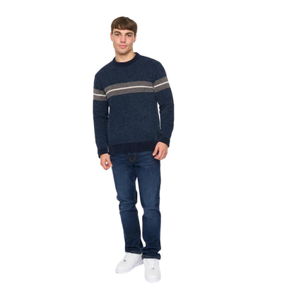 Navy - Side - Crosshatch Mens Roundall Chenille Knitted Jumper