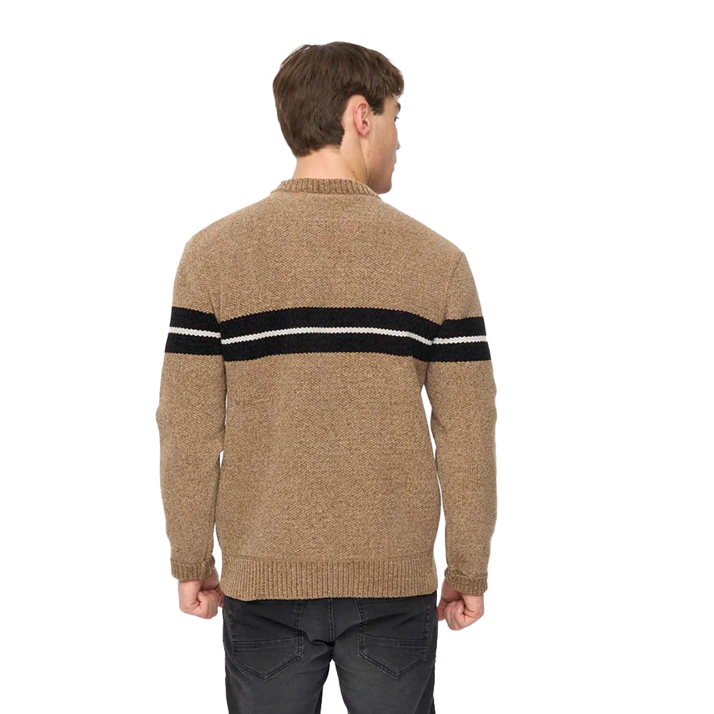 Taupe - Back - Crosshatch Mens Roundall Chenille Knitted Jumper