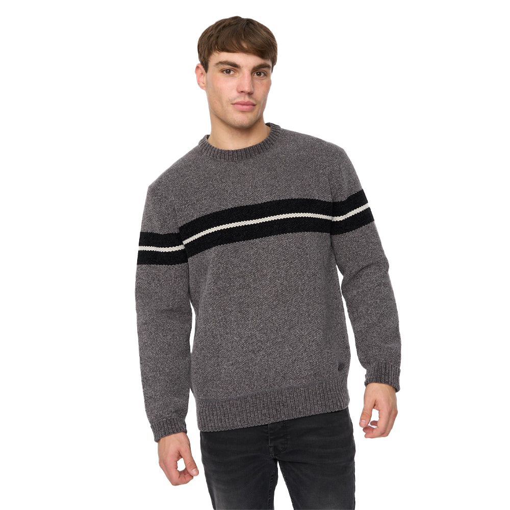 Grey Marl - Front - Crosshatch Mens Roundall Chenille Knitted Jumper