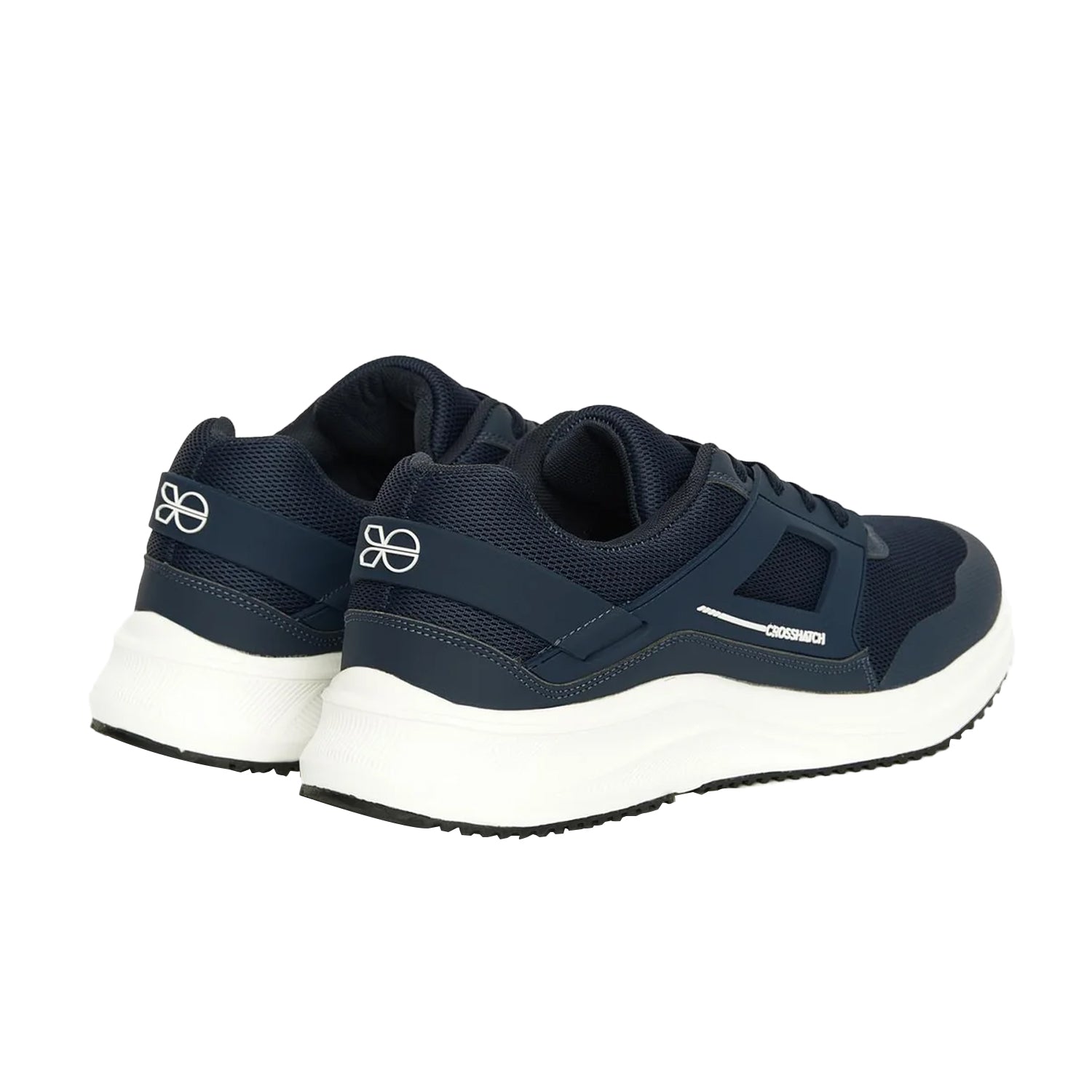 Navy-White - Back - Crosshatch Mens Holywell Flyknit Trainers