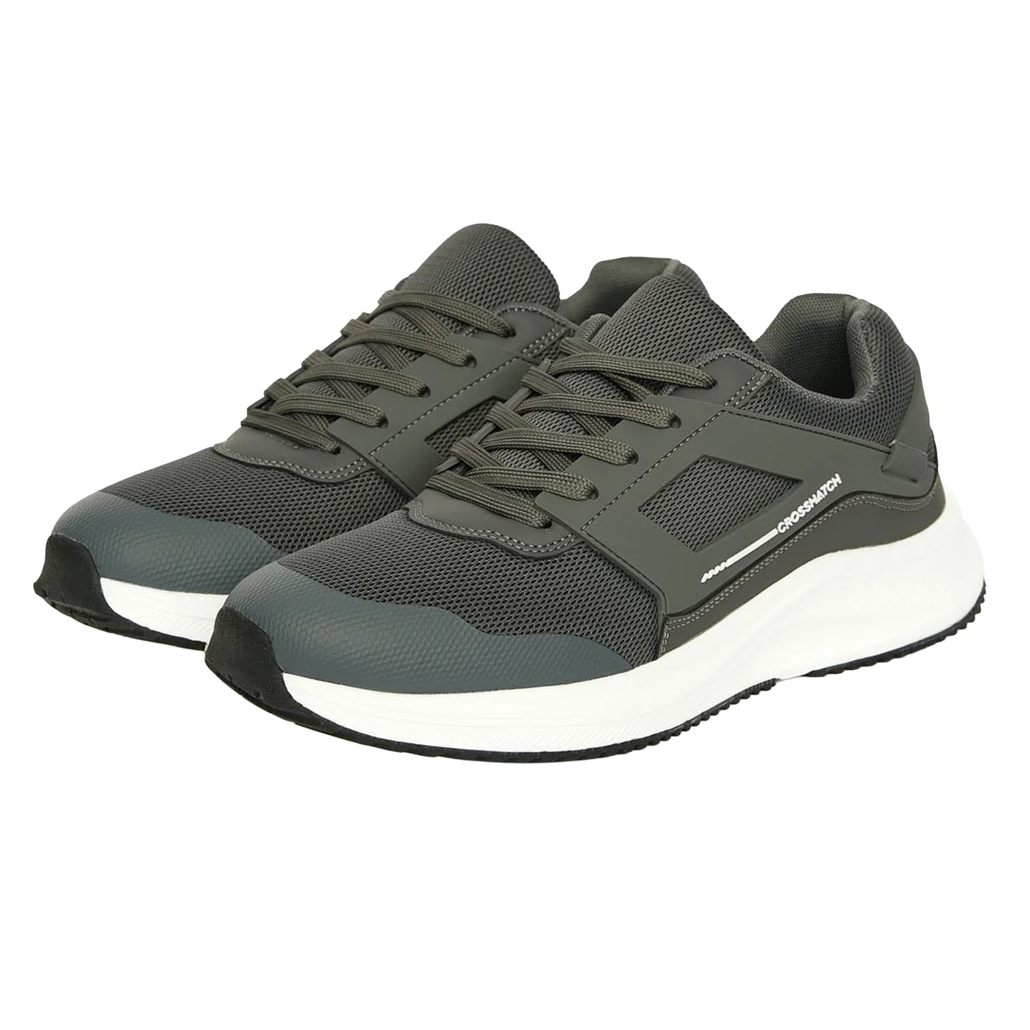Grey-White - Front - Crosshatch Mens Holywell Flyknit Trainers