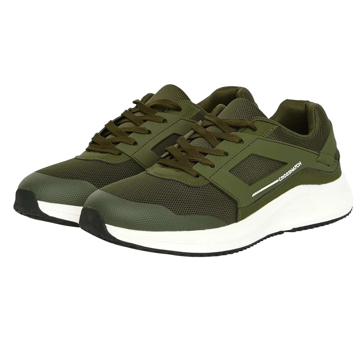 Olive-White - Front - Crosshatch Mens Holywell Flyknit Trainers