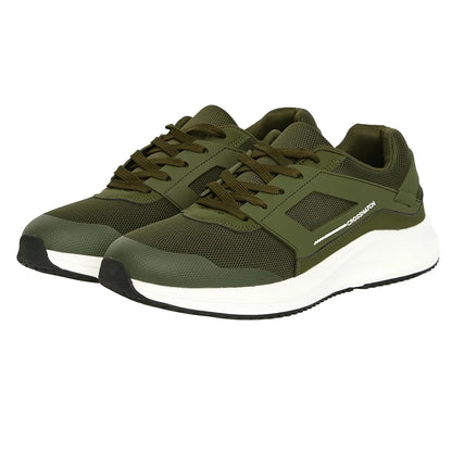 Olive-White - Front - Crosshatch Mens Holywell Flyknit Trainers