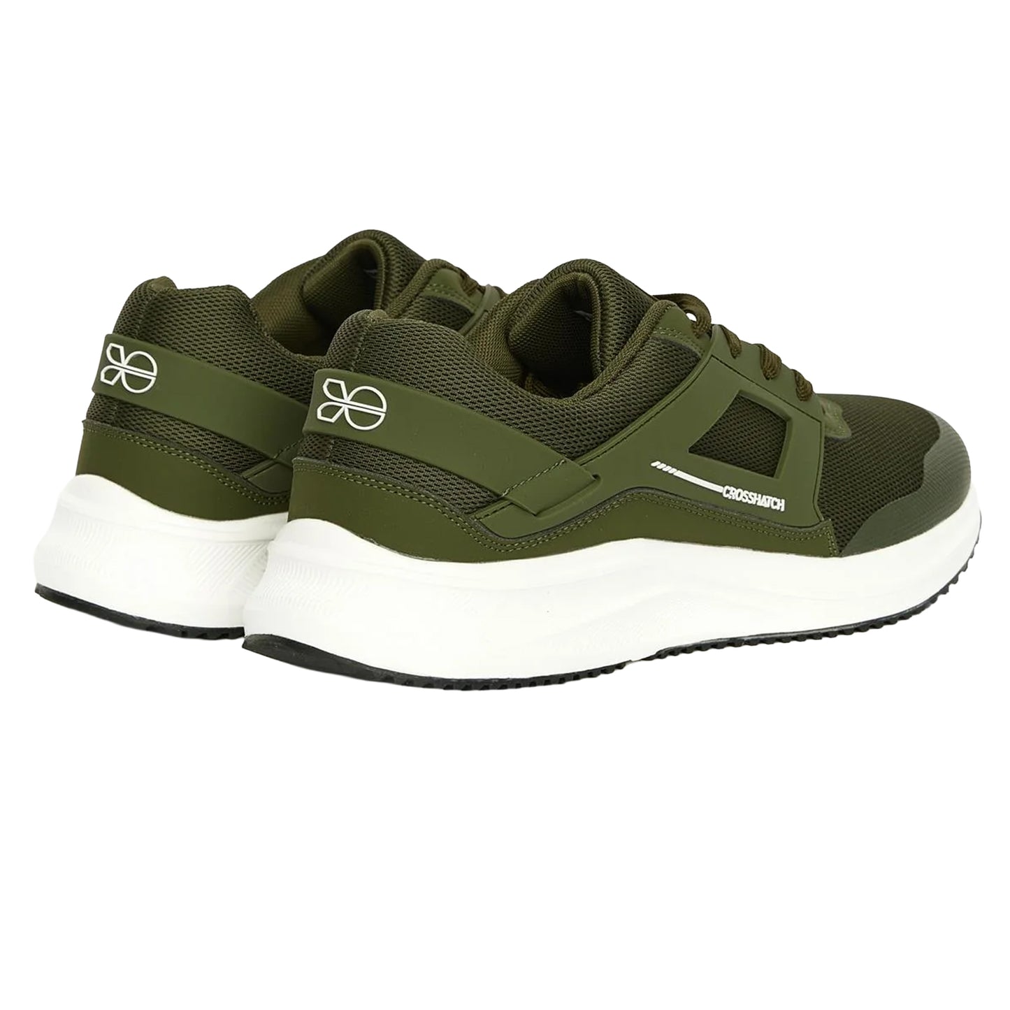 Olive-White - Back - Crosshatch Mens Holywell Flyknit Trainers