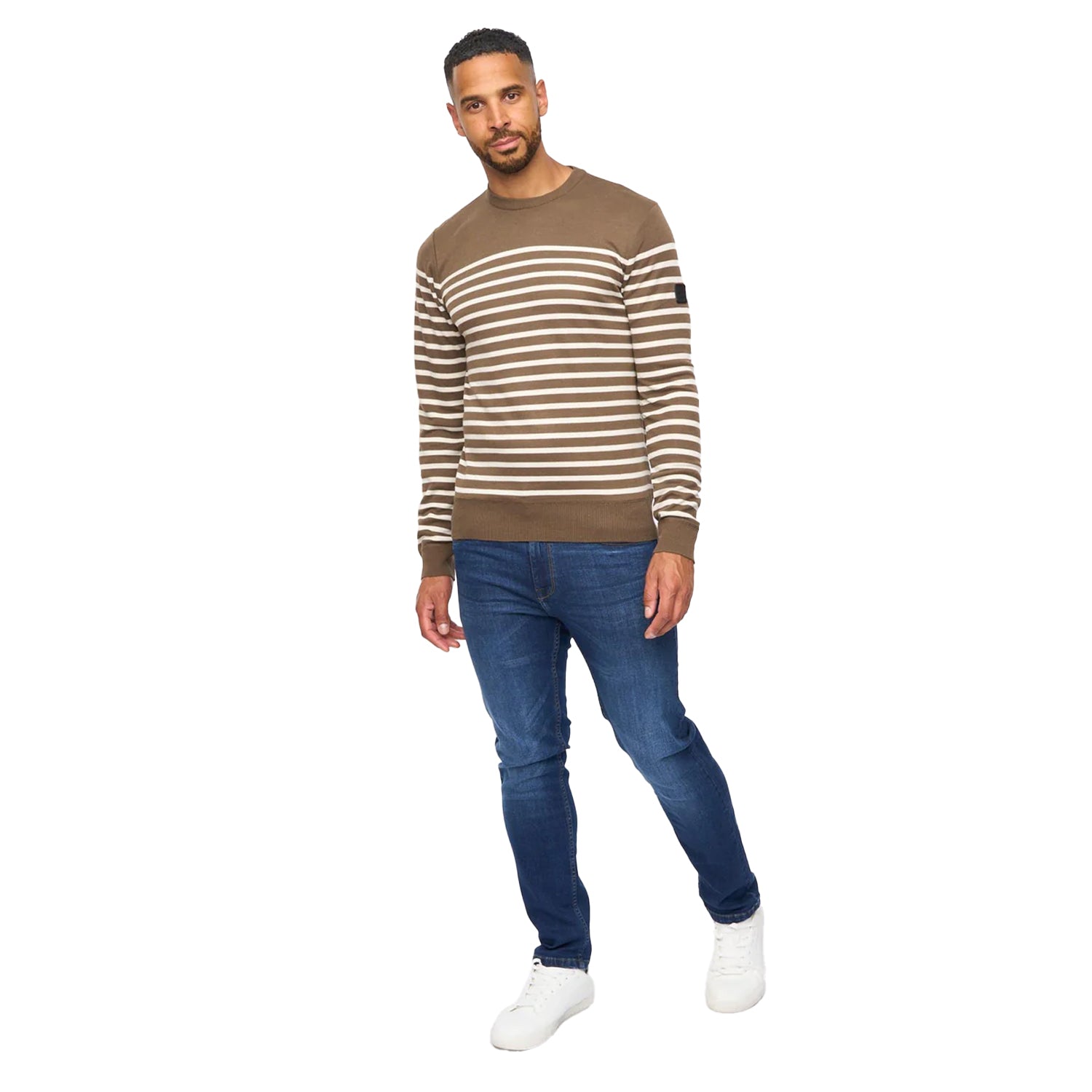 Taupe - Side - Bewley & Ritch Mens Howland Crew Neck Jumper
