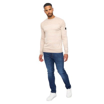Beige Marl - Side - Bewley & Ritch Mens Howland Crew Neck Jumper