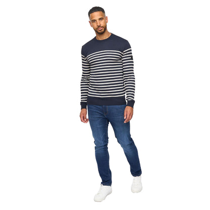 Navy - Side - Bewley & Ritch Mens Howland Crew Neck Jumper