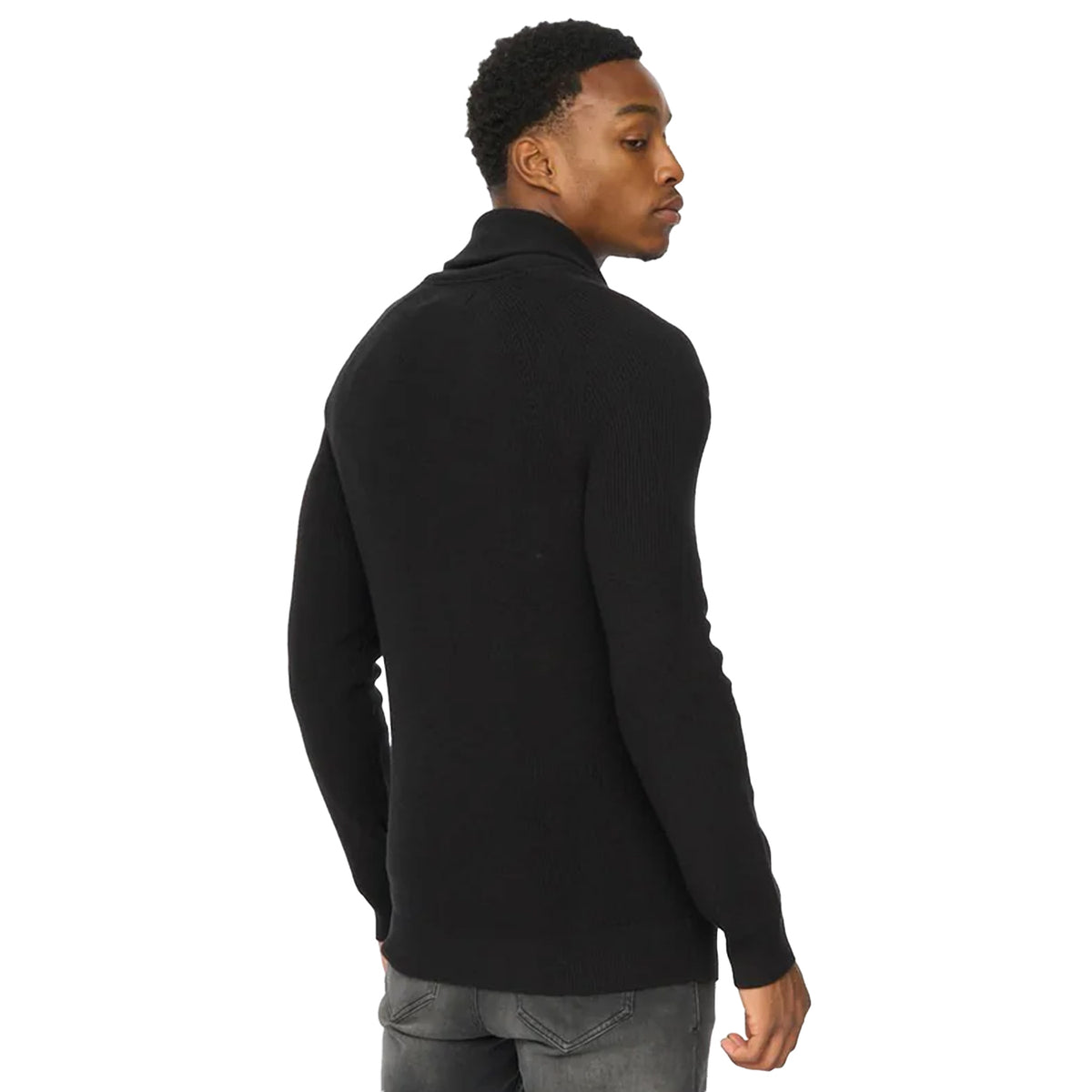 Black - Back - Duck and Cover Mens Venosa Shawl Collar Cardigan