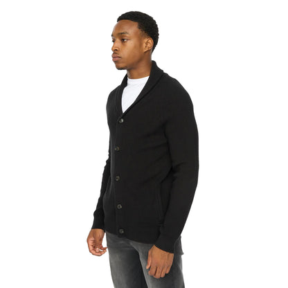 Black - Side - Duck and Cover Mens Venosa Shawl Collar Cardigan