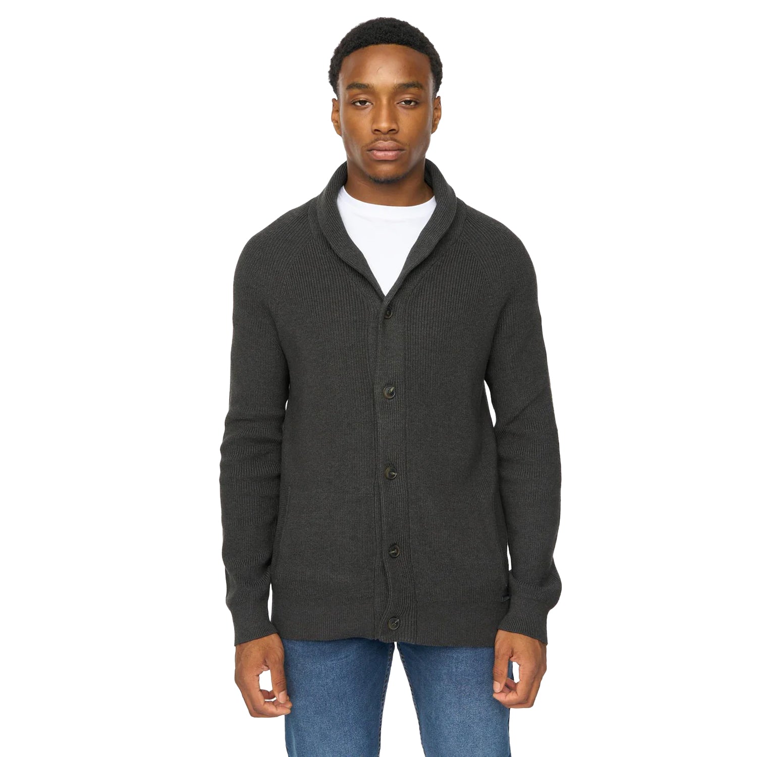 Charcoal - Front - Duck and Cover Mens Venosa Shawl Collar Cardigan