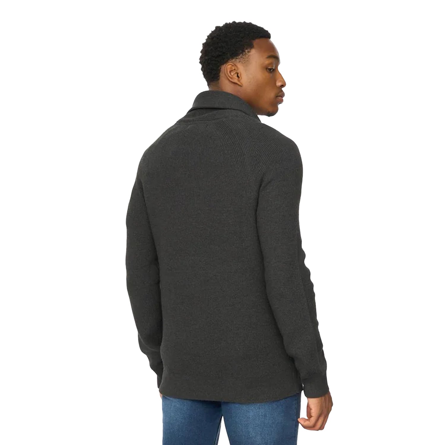 Charcoal - Back - Duck and Cover Mens Venosa Shawl Collar Cardigan