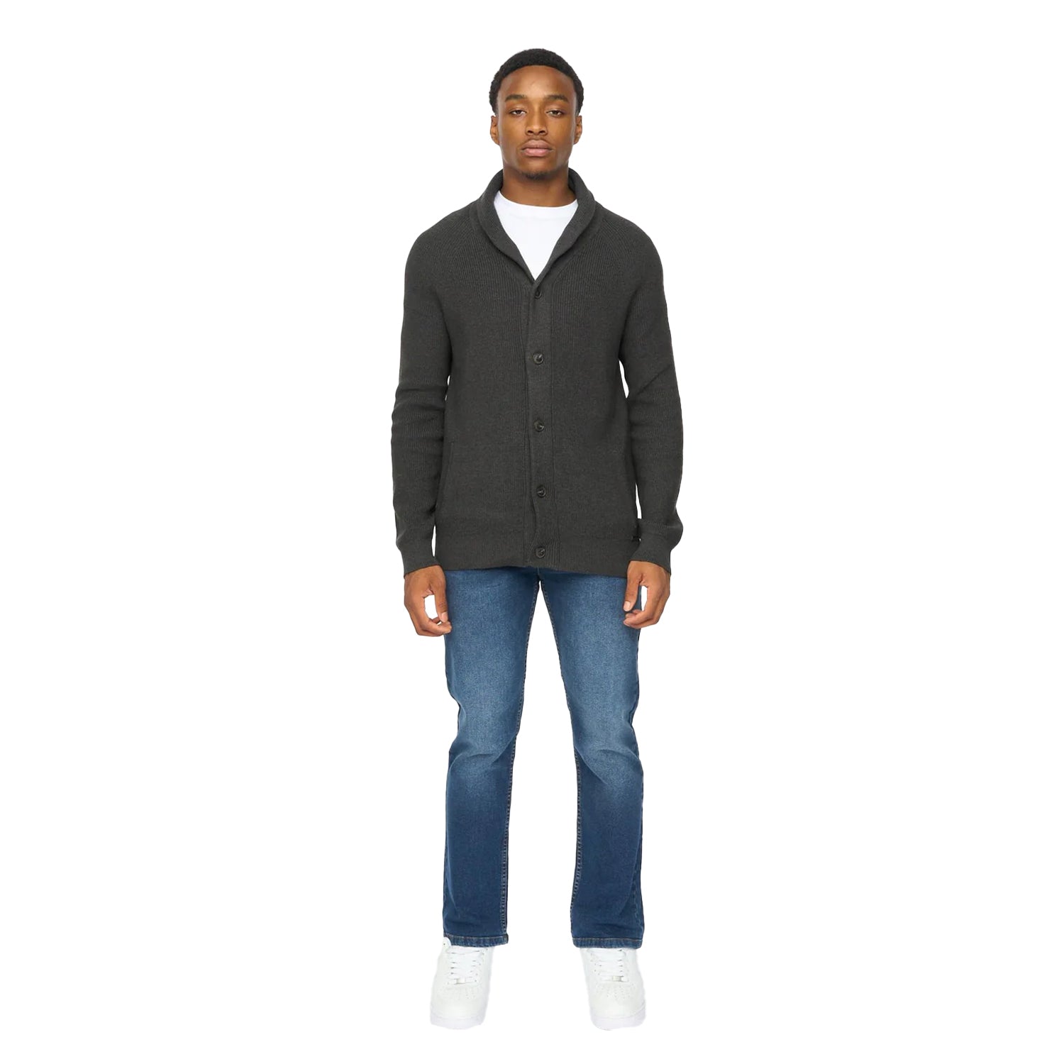 Charcoal - Side - Duck and Cover Mens Venosa Shawl Collar Cardigan