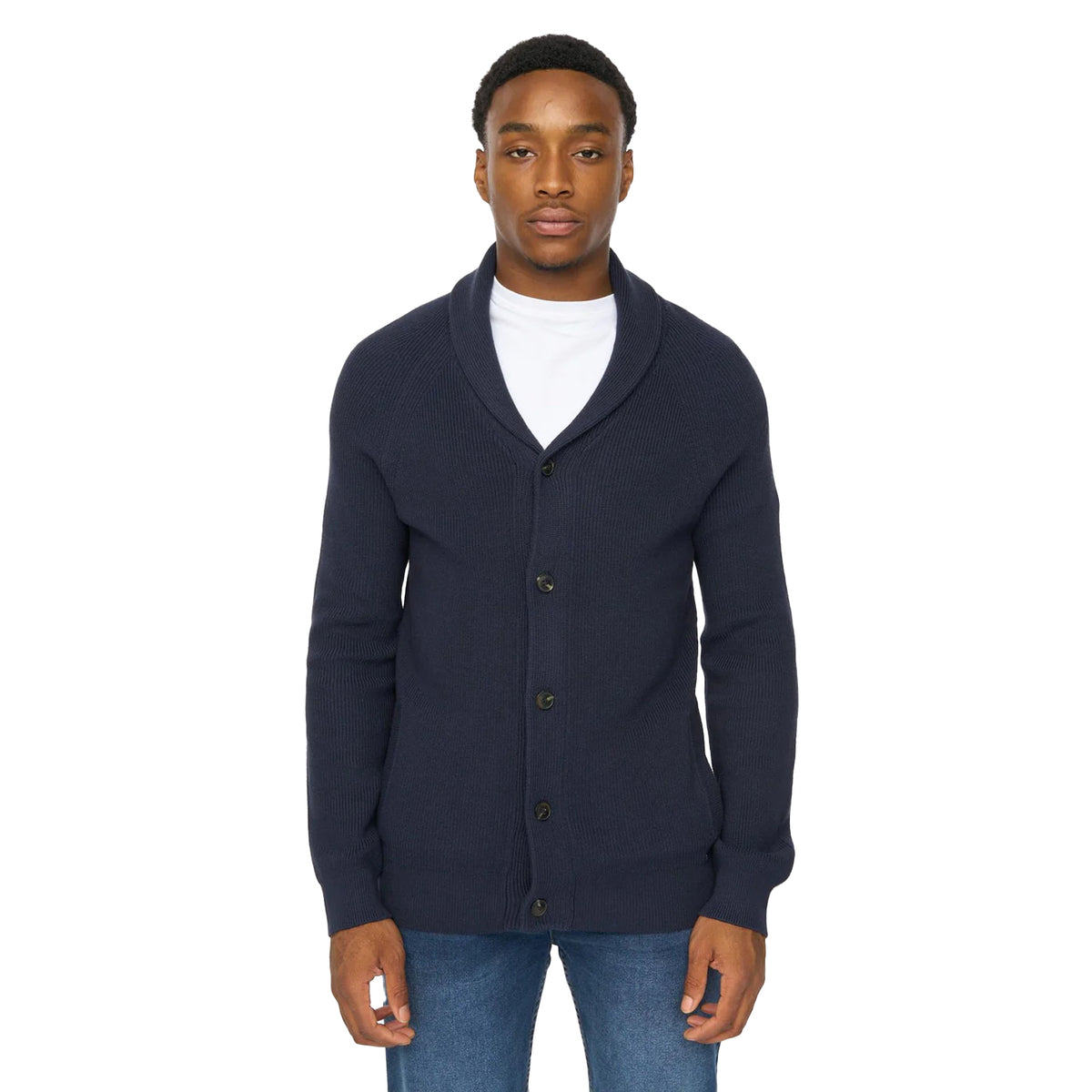 Navy - Front - Duck and Cover Mens Venosa Shawl Collar Cardigan