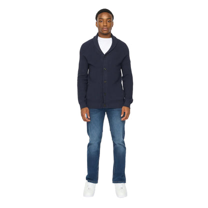 Navy - Side - Duck and Cover Mens Venosa Shawl Collar Cardigan