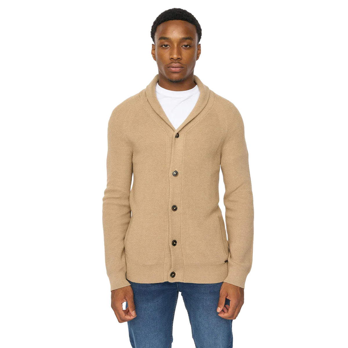 Stone - Front - Duck and Cover Mens Venosa Shawl Collar Cardigan