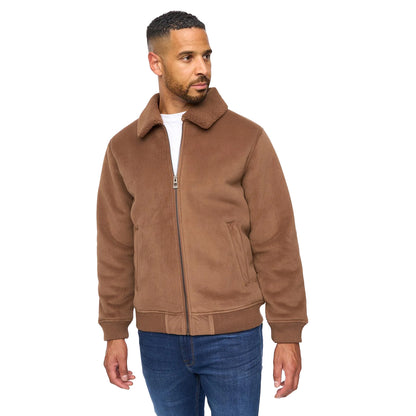 Dark Tan - Front - Bewley & Ritch Mens Lauwin Faux Suede Bomber Jacket