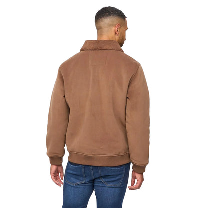 Dark Tan - Back - Bewley & Ritch Mens Lauwin Faux Suede Bomber Jacket