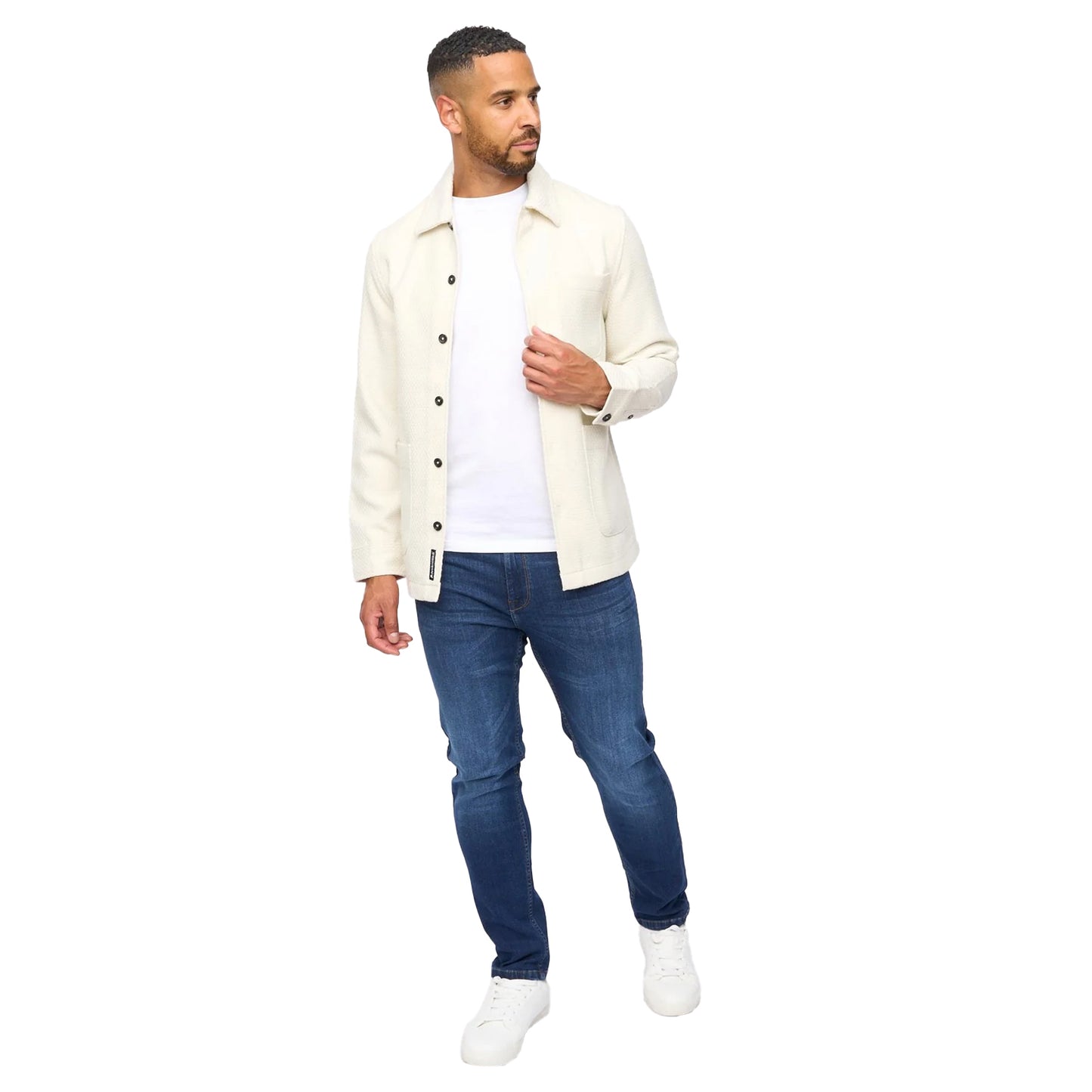Ecru - Side - Bewley & Ritch Mens Haynerson Textured Overshirt
