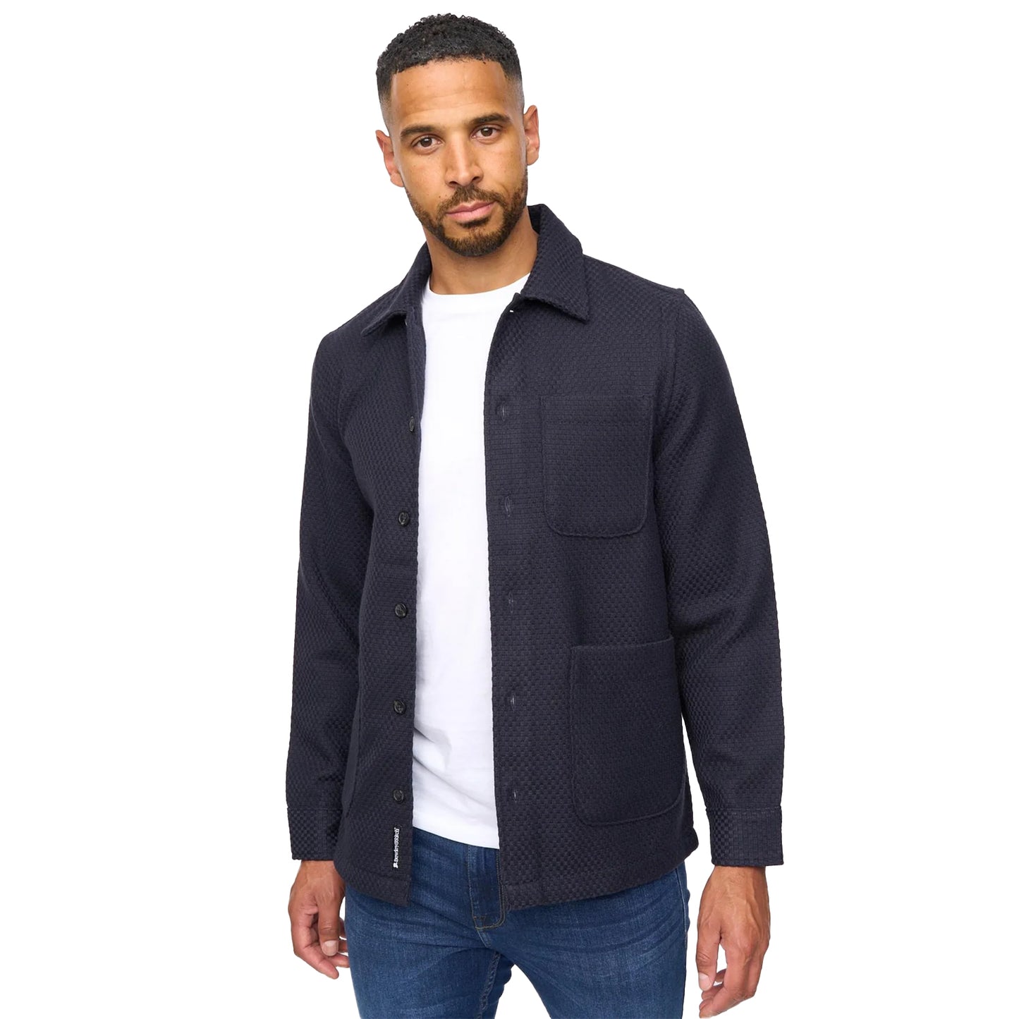 Navy - Front - Bewley & Ritch Mens Haynerson Textured Overshirt