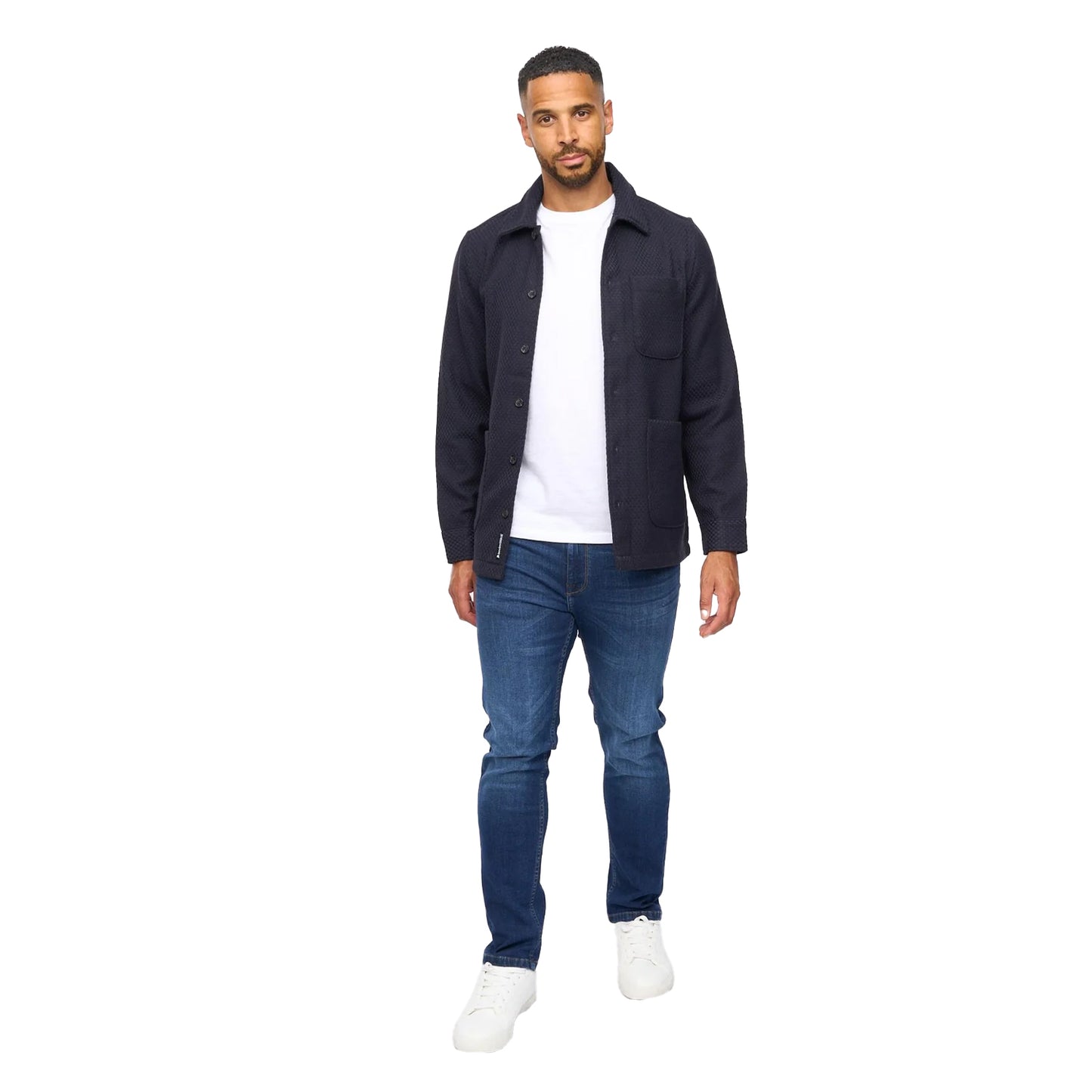 Navy - Side - Bewley & Ritch Mens Haynerson Textured Overshirt
