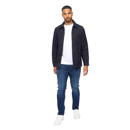 Navy - Side - Bewley & Ritch Mens Haynerson Textured Overshirt