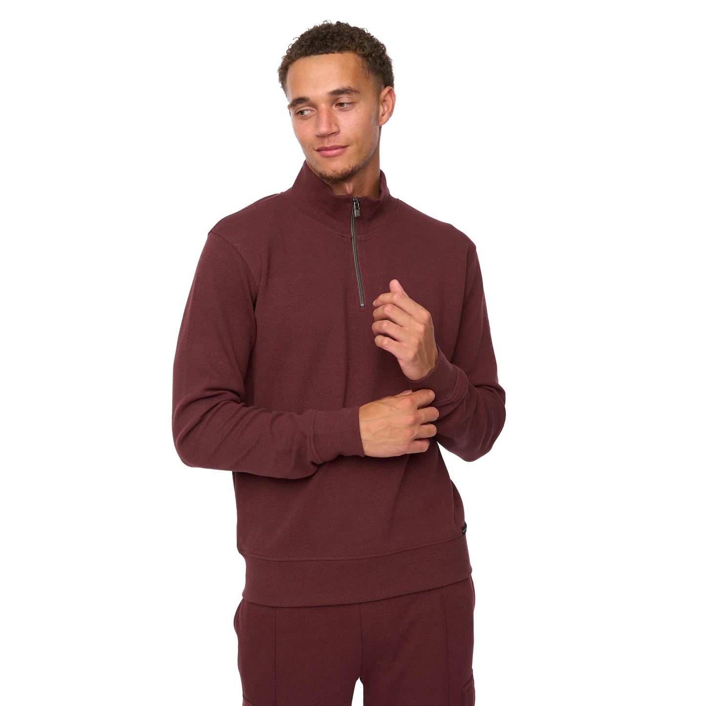 Wine - Side - Duck and Cover Mens Slellmoore Quarter Zip Sweatshirt