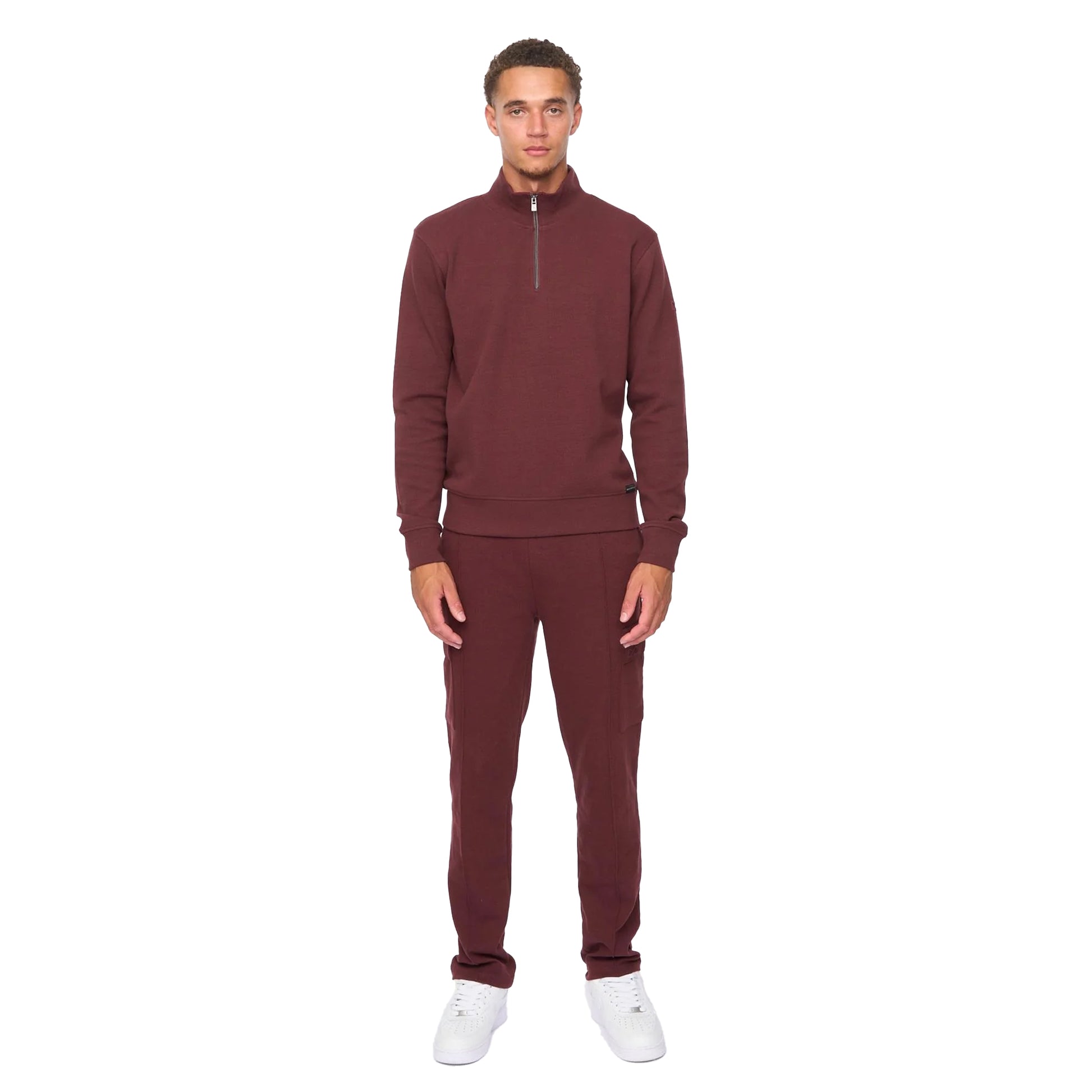 Wine - Lifestyle - Duck and Cover Mens Slellmoore Quarter Zip Sweatshirt