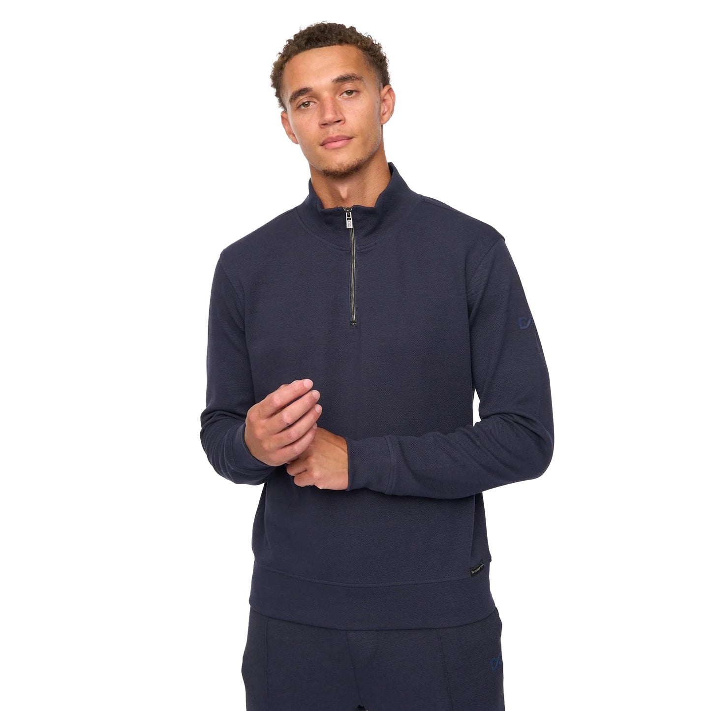 Navy - Side - Duck and Cover Mens Slellmoore Quarter Zip Sweatshirt
