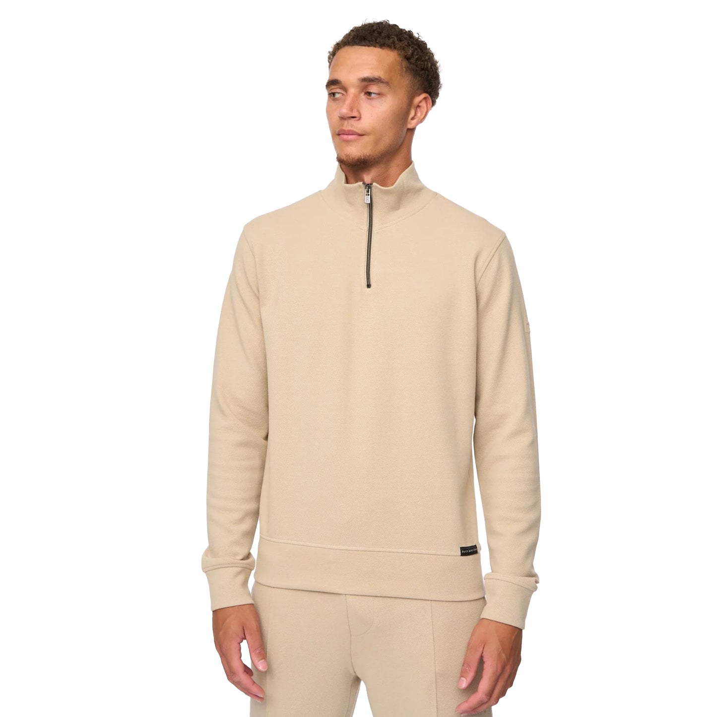 Stone - Front - Duck and Cover Mens Slellmoore Quarter Zip Sweatshirt