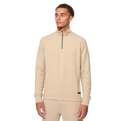 Stone - Front - Duck and Cover Mens Slellmoore Quarter Zip Sweatshirt