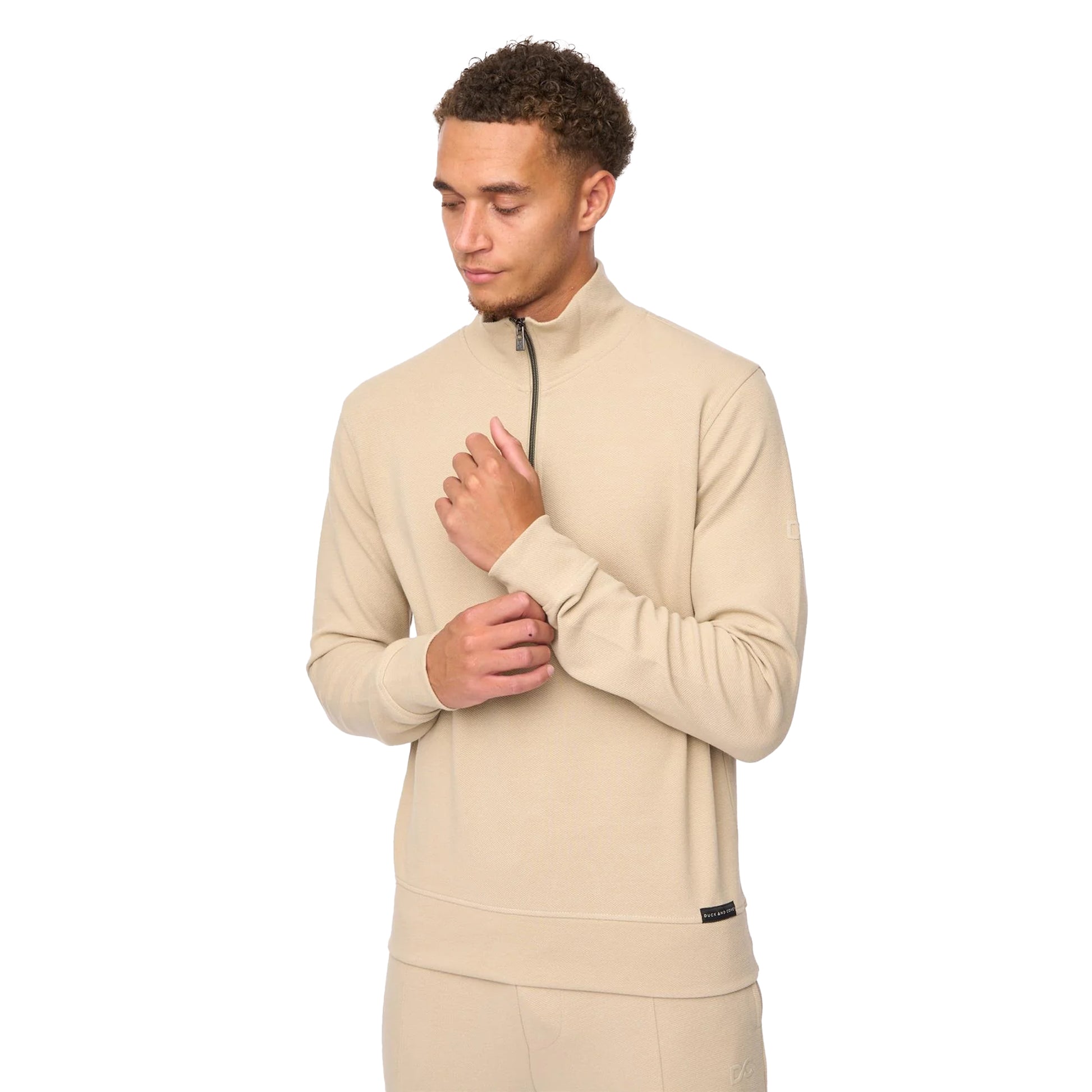 Stone - Back - Duck and Cover Mens Slellmoore Quarter Zip Sweatshirt