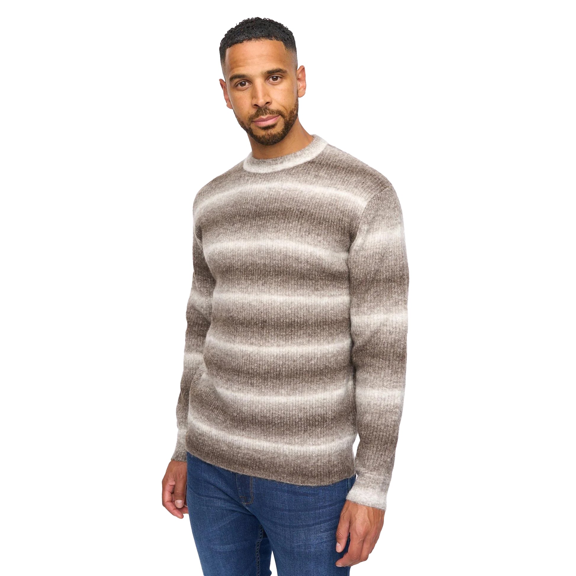 Taupe - Side - Bewley & Ritch Mens Ormonde Ombre Stripe Jumper