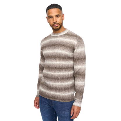 Taupe - Side - Bewley & Ritch Mens Ormonde Ombre Stripe Jumper