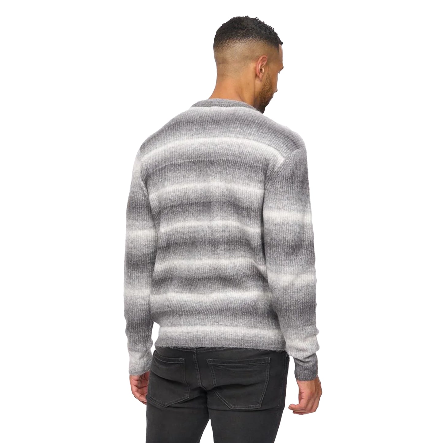 Charcoal - Back - Bewley & Ritch Mens Ormonde Ombre Stripe Jumper