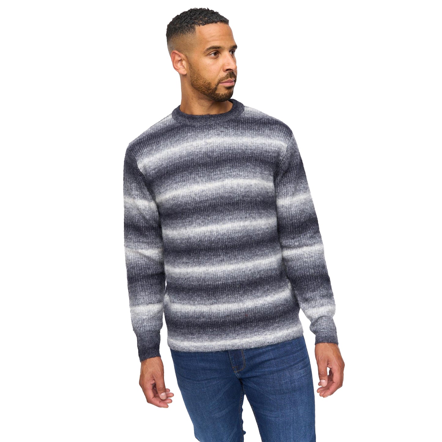 Dark Navy - Side - Bewley & Ritch Mens Ormonde Ombre Stripe Jumper