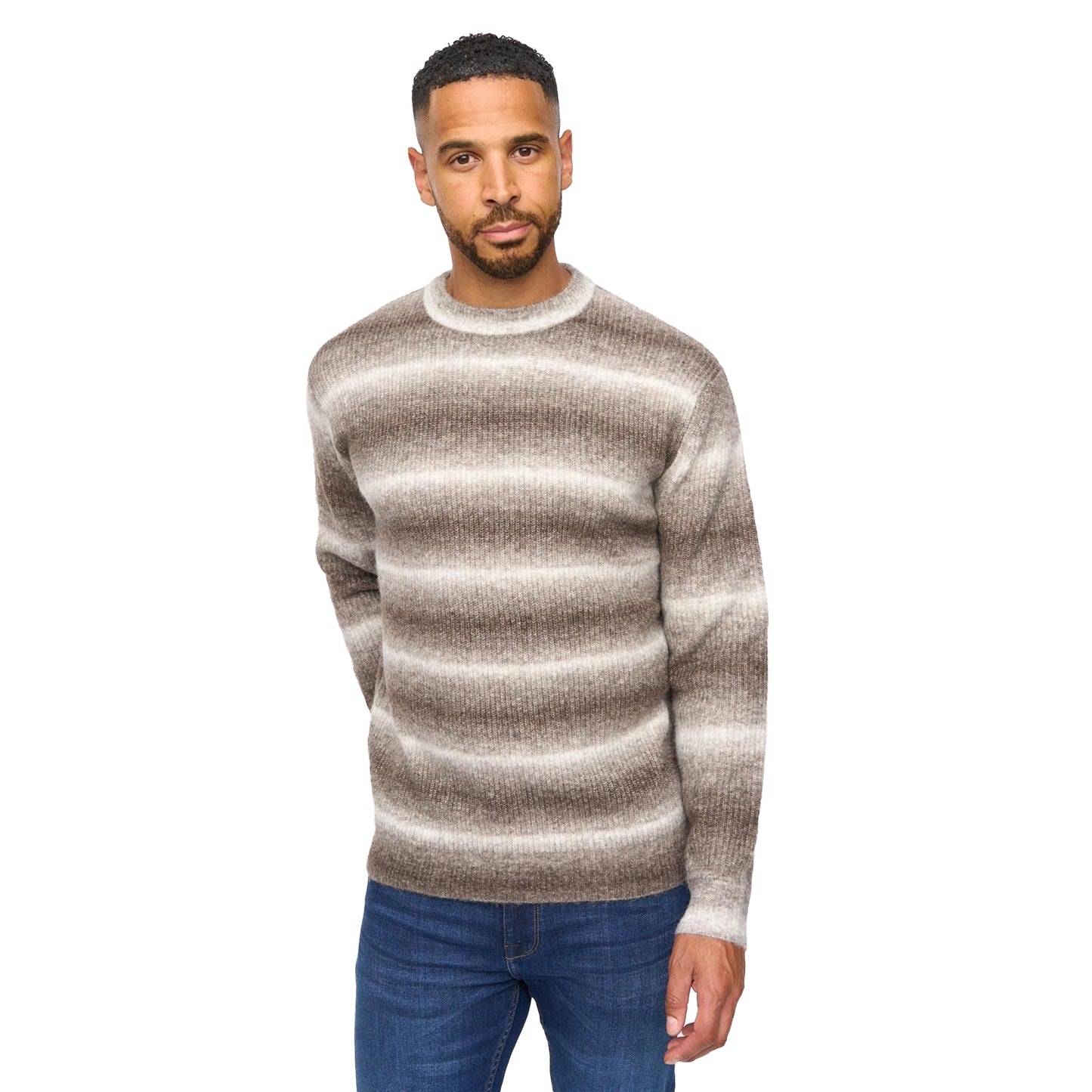 Taupe - Front - Bewley & Ritch Mens Ormonde Ombre Stripe Jumper