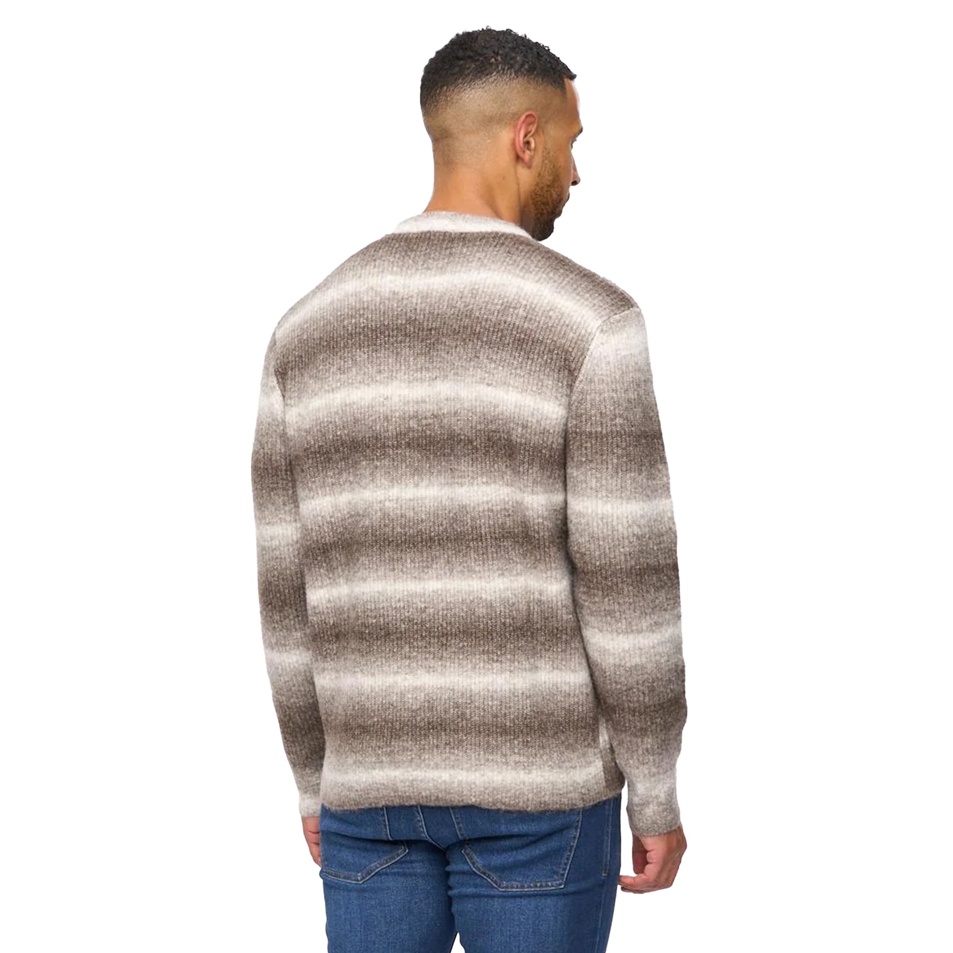 Taupe - Back - Bewley & Ritch Mens Ormonde Ombre Stripe Jumper