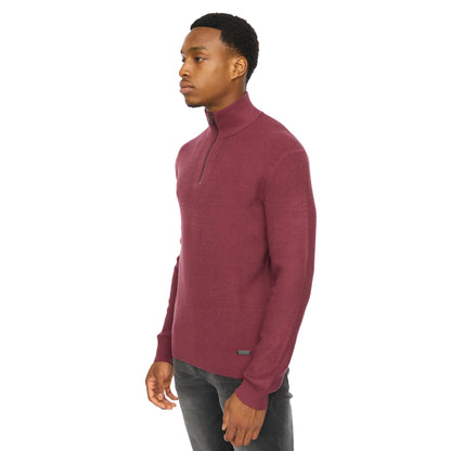Raisin - Side - Duck and Cover Mens Potenza Knitted Quarter Zip Jumper