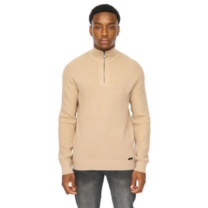 Stone - Front - Duck and Cover Mens Potenza Knitted Quarter Zip Jumper