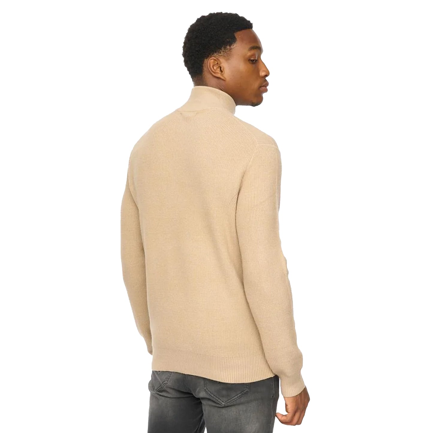 Stone - Back - Duck and Cover Mens Potenza Knitted Quarter Zip Jumper
