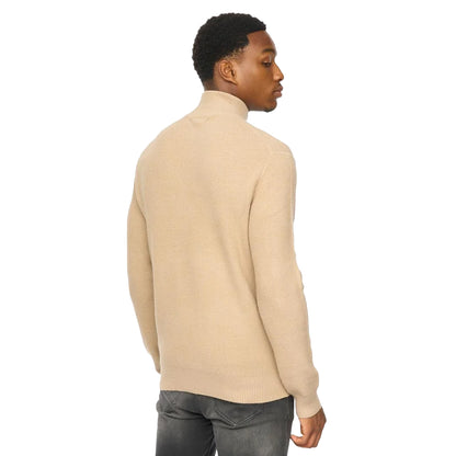 Stone - Back - Duck and Cover Mens Potenza Knitted Quarter Zip Jumper