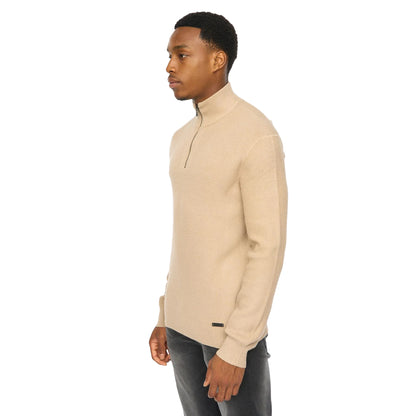 Stone - Side - Duck and Cover Mens Potenza Knitted Quarter Zip Jumper