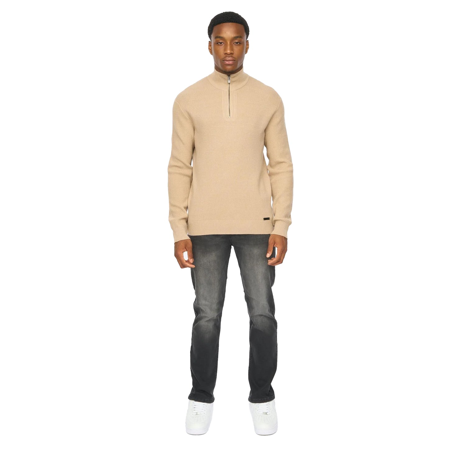 Stone - Lifestyle - Duck and Cover Mens Potenza Knitted Quarter Zip Jumper