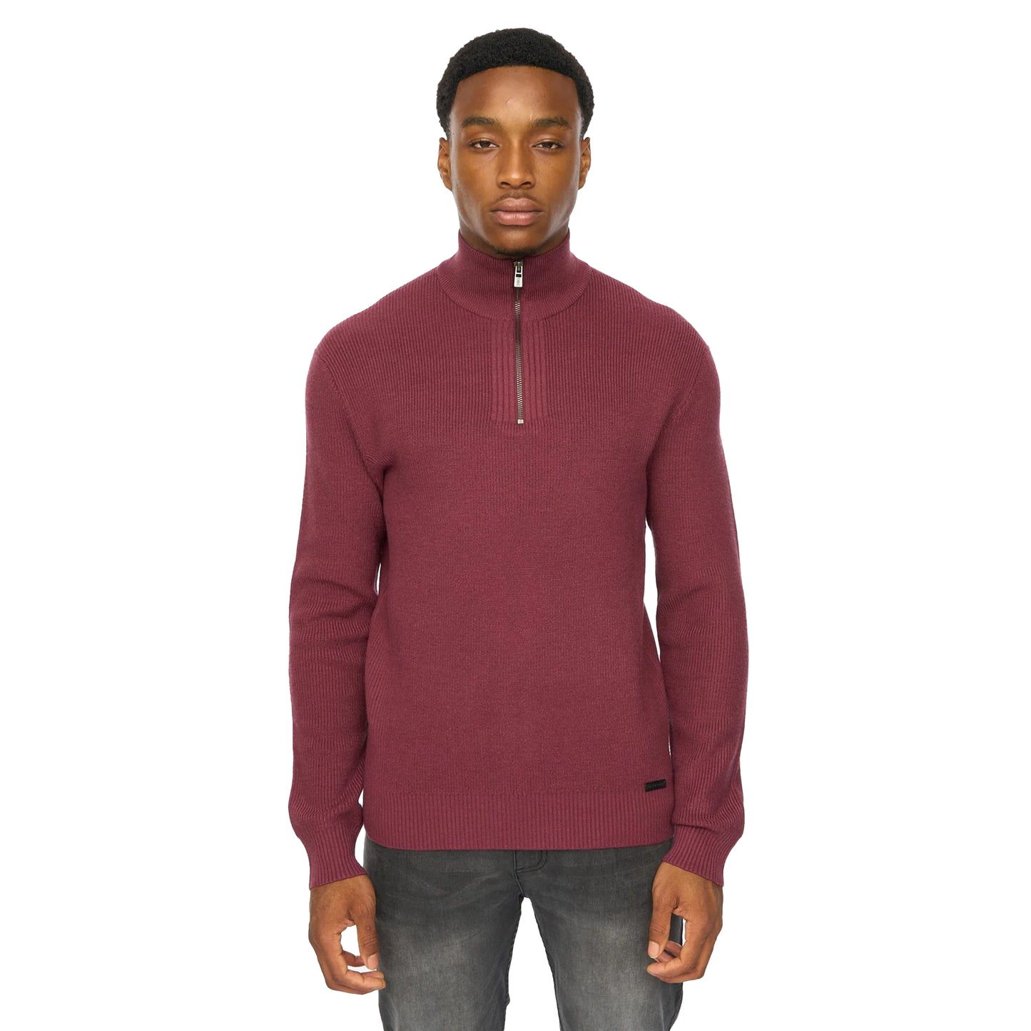 Raisin - Front - Duck and Cover Mens Potenza Knitted Quarter Zip Jumper