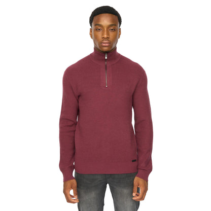 Raisin - Front - Duck and Cover Mens Potenza Knitted Quarter Zip Jumper
