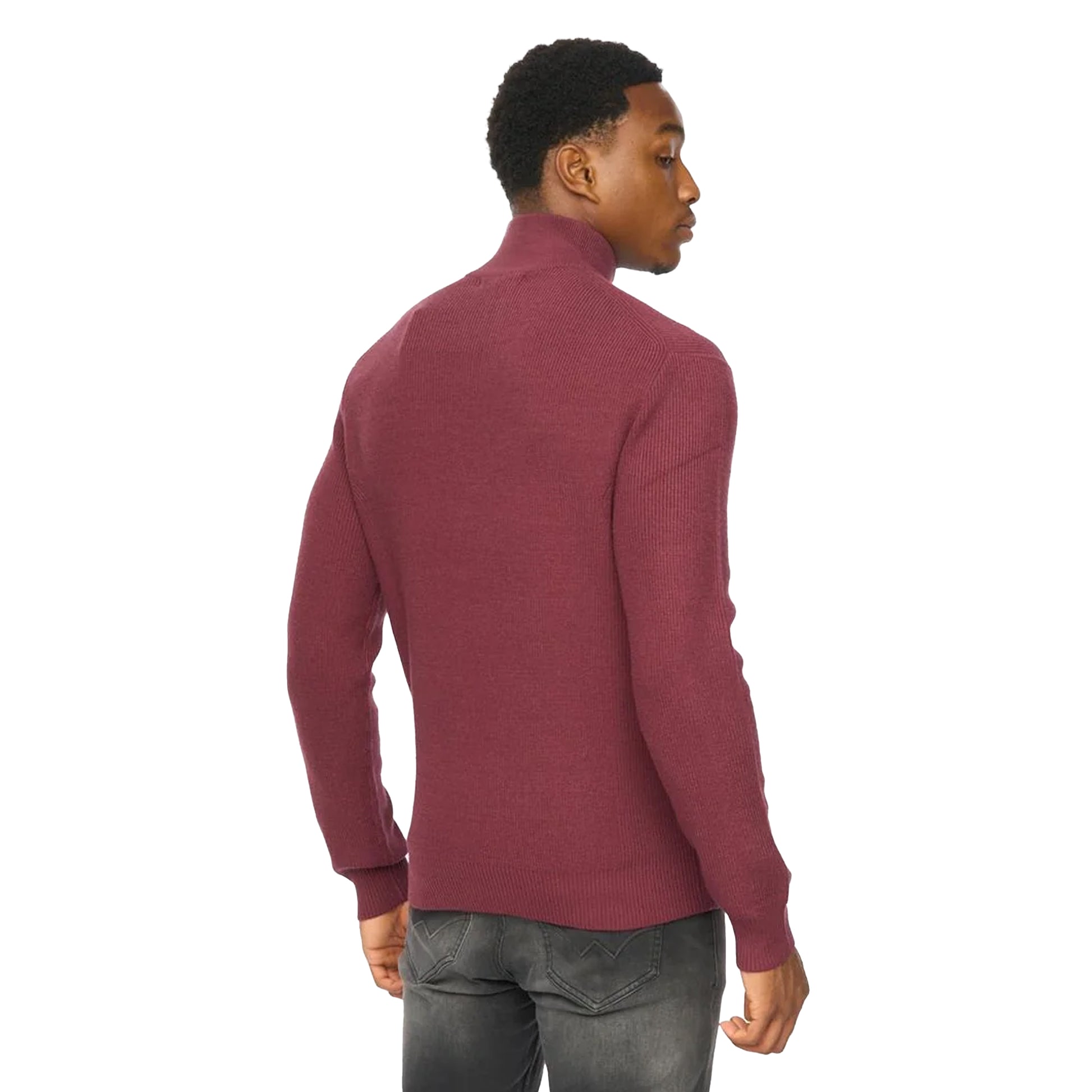 Raisin - Back - Duck and Cover Mens Potenza Knitted Quarter Zip Jumper